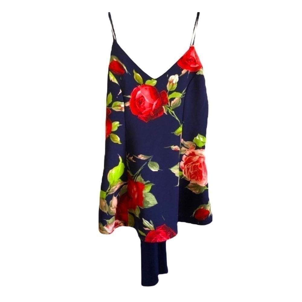Chocolate Rose Floral Navy Flowy Tie Blouse Top S